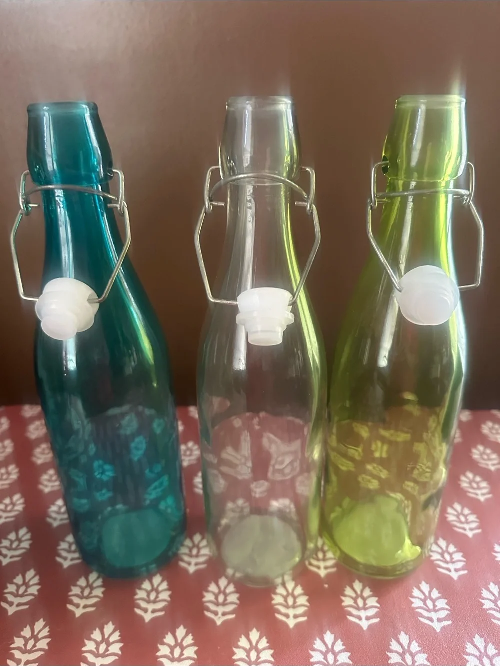 Hobby Lobby Teal, Clear & Green Glass Swing-Top Bottles - 3 Pack